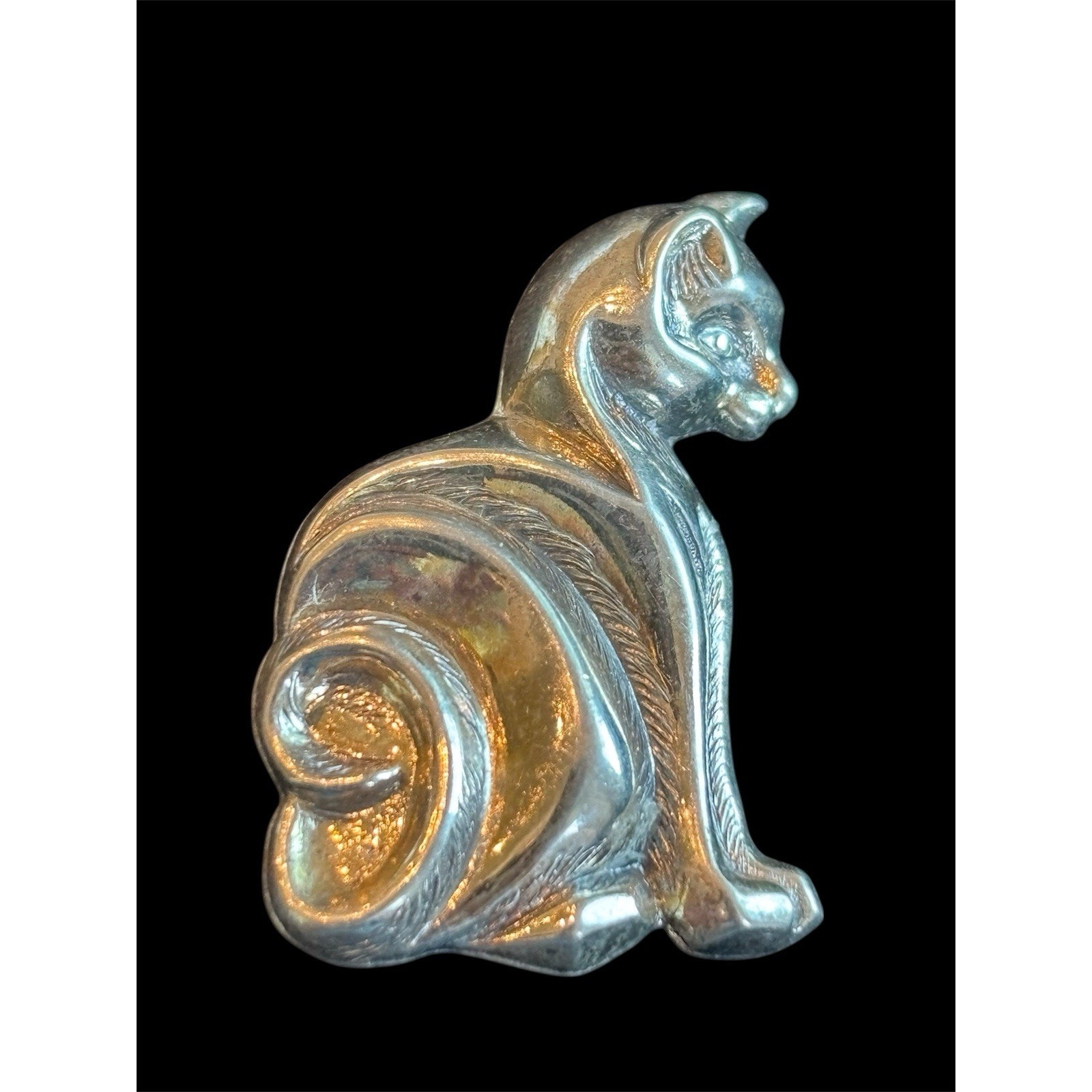 Beau 925 Sterling Silver Vintage Modernist Cat Pin Brooch Mcm